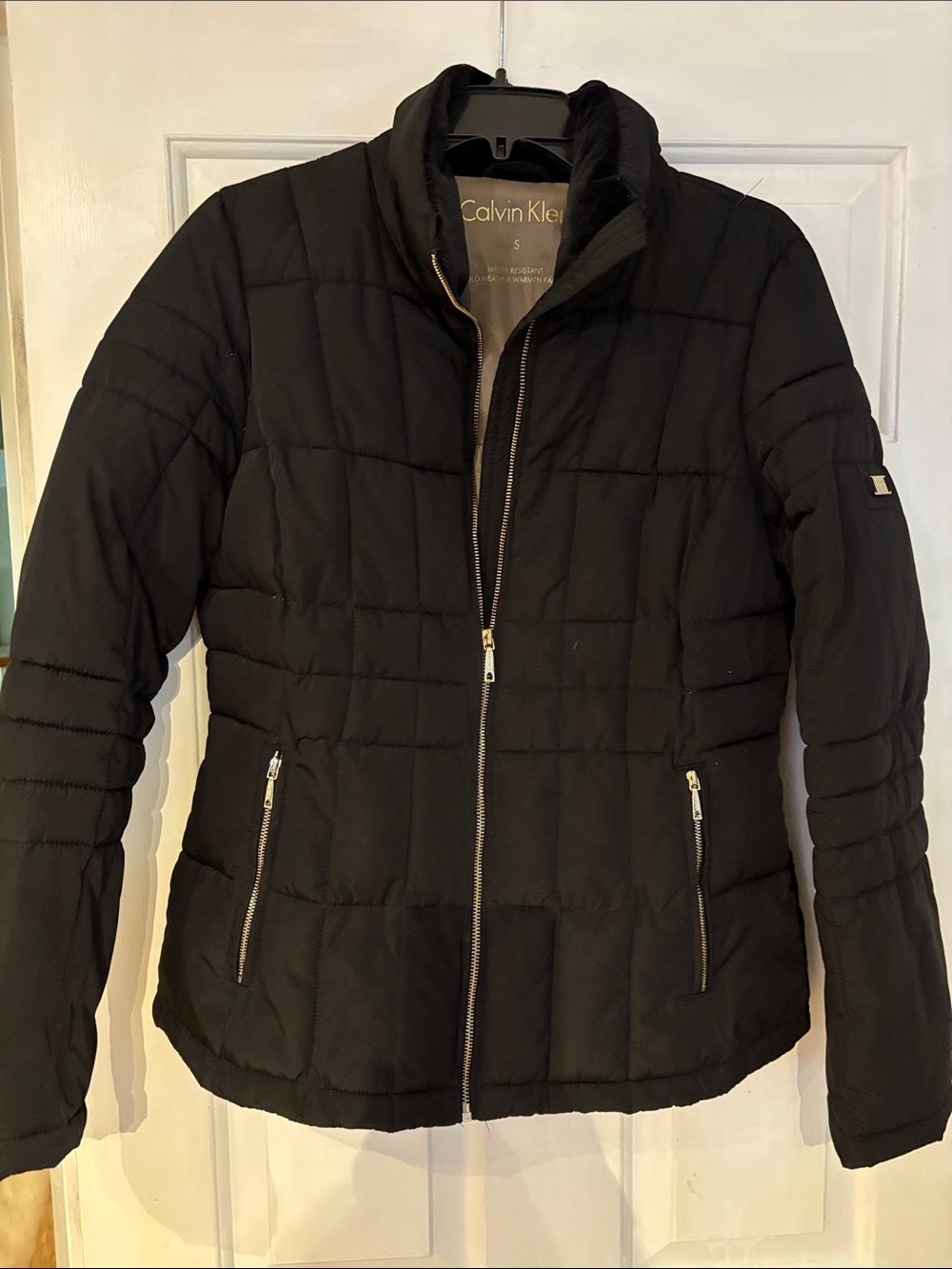Calvin Klein Black Quilted Puffer Coat with Stand Collar